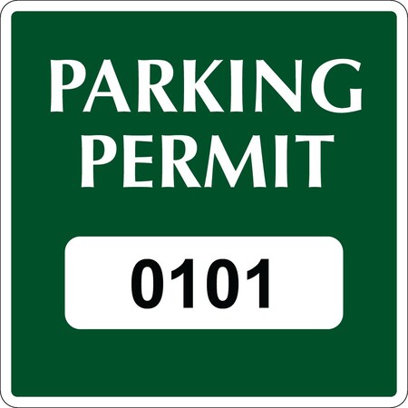 Lustre-Cal Repositionable Parking Permit Green 3in x 3in  Square Serialized 101-150, 50PK 253743Py1GSq0101